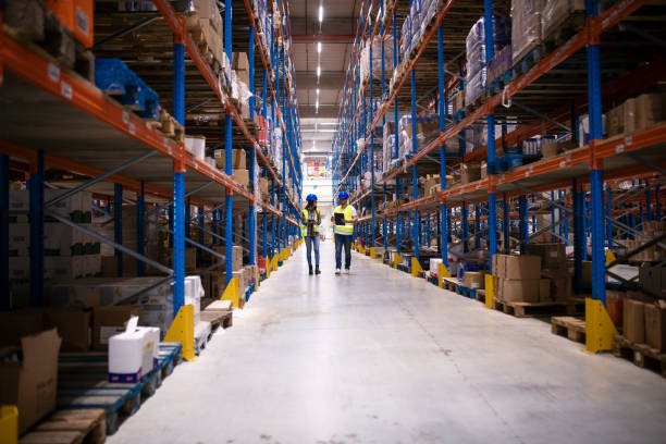 Warehouse aisle with logistics shelving